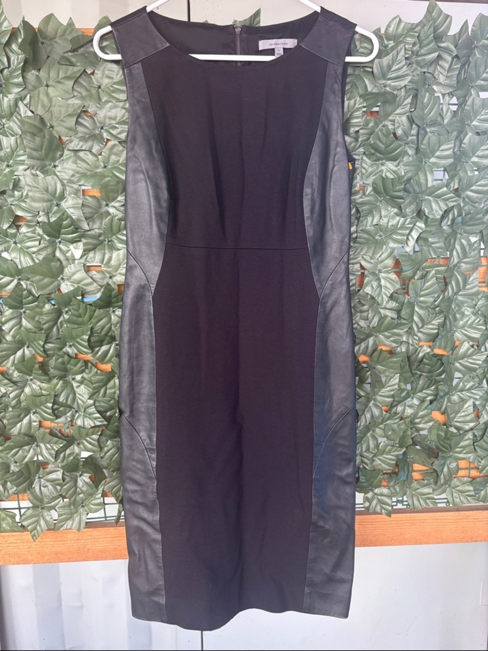 Classiques Entier Black and Dark Gray Faux-Leather Panel Midi Dress - Picture 2 of 10